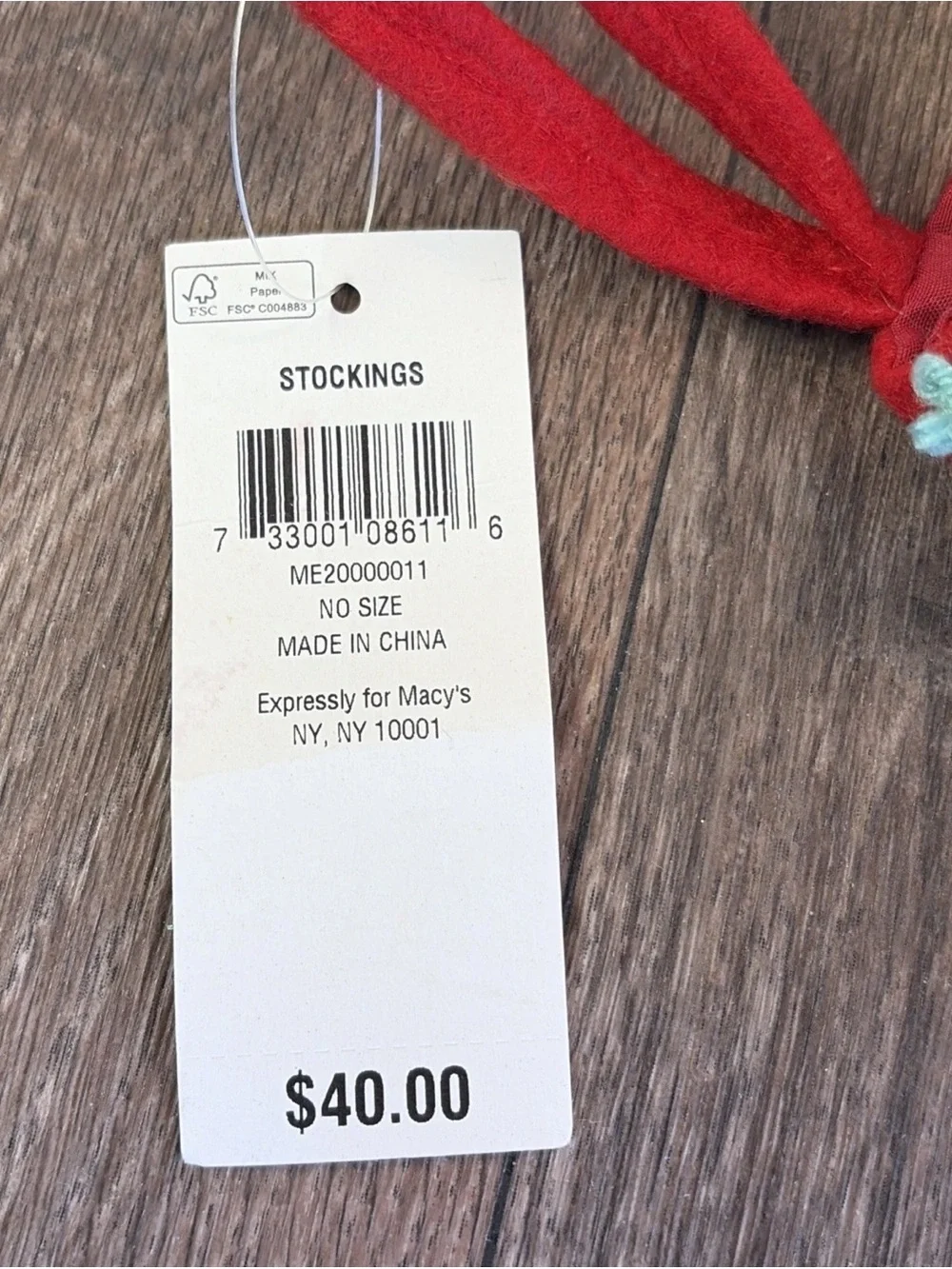 Macy's Holiday Lane Santa & Reindeer Hooked Wool Christmas Stocking 19